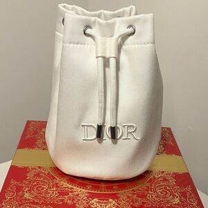 Authentic Dior Beauty White Drawstring Makeup Bag / Cosmetic Bucket Pouch